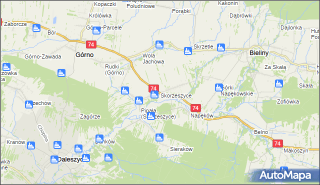 mapa Skorzeszyce, Skorzeszyce na mapie Targeo