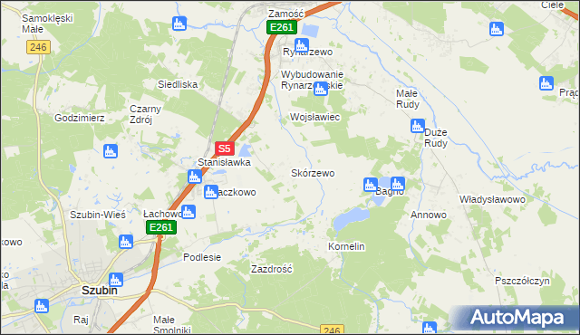 mapa Skórzewo gmina Szubin, Skórzewo gmina Szubin na mapie Targeo