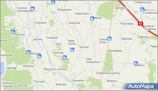 mapa Skotniki gmina Uniejów, Skotniki gmina Uniejów na mapie Targeo