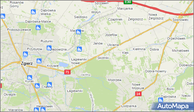 mapa Skotniki gmina Zgierz, Skotniki gmina Zgierz na mapie Targeo