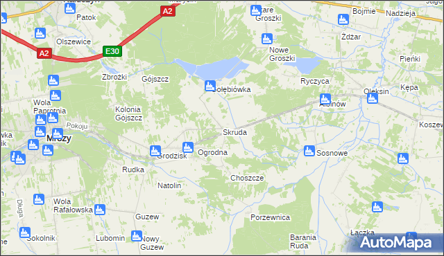 mapa Skruda gmina Mrozy, Skruda gmina Mrozy na mapie Targeo