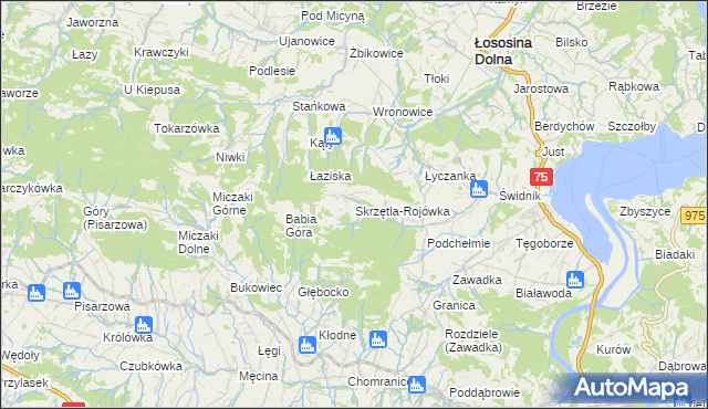 mapa Skrzętla-Rojówka, Skrzętla-Rojówka na mapie Targeo