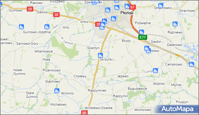 mapa Skrzynki gmina Płońsk, Skrzynki gmina Płońsk na mapie Targeo