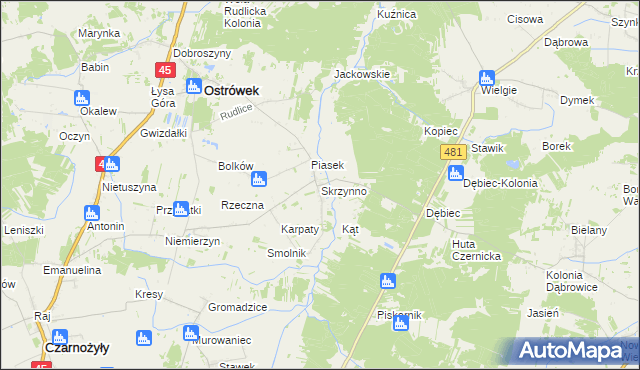 mapa Skrzynno gmina Ostrówek, Skrzynno gmina Ostrówek na mapie Targeo