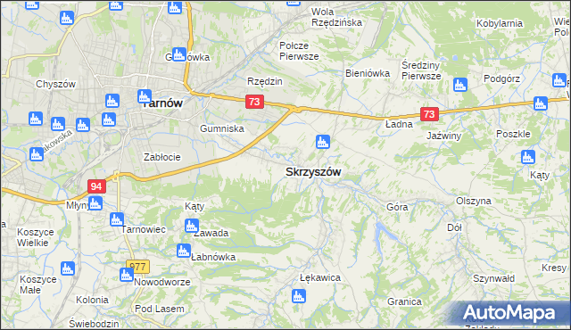 mapa Skrzyszów powiat tarnowski, Skrzyszów powiat tarnowski na mapie Targeo