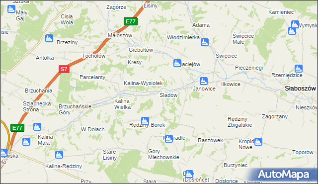 mapa Śladów gmina Słaboszów, Śladów gmina Słaboszów na mapie Targeo