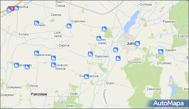 mapa Śląskowo gmina Jutrosin, Śląskowo gmina Jutrosin na mapie Targeo