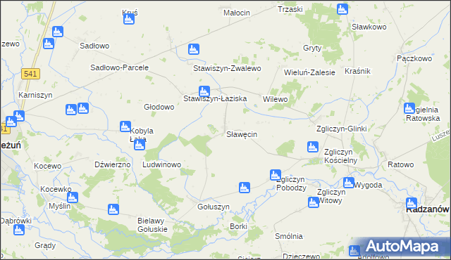 mapa Sławęcin gmina Bieżuń, Sławęcin gmina Bieżuń na mapie Targeo