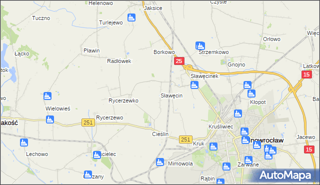 mapa Sławęcin gmina Inowrocław, Sławęcin gmina Inowrocław na mapie Targeo