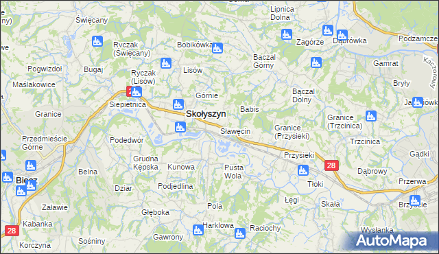 mapa Sławęcin gmina Skołyszyn, Sławęcin gmina Skołyszyn na mapie Targeo