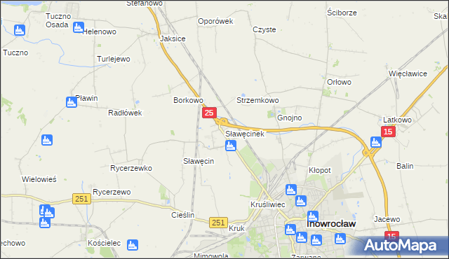 mapa Sławęcinek gmina Inowrocław, Sławęcinek gmina Inowrocław na mapie Targeo