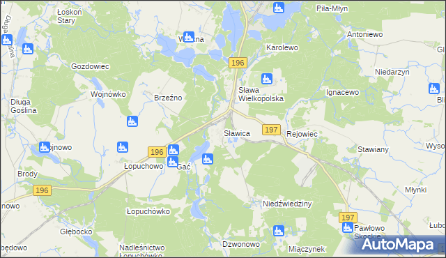 mapa Sławica gmina Skoki, Sławica gmina Skoki na mapie Targeo