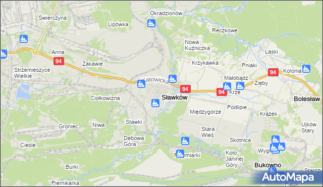 mapa Sławków powiat będziński, Sławków powiat będziński na mapie Targeo