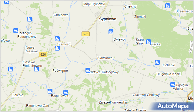 mapa Sławkowo gmina Sypniewo, Sławkowo gmina Sypniewo na mapie Targeo