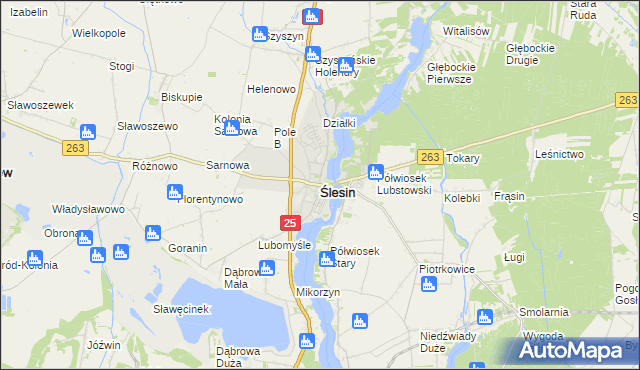 mapa Ślesin powiat koniński, Ślesin powiat koniński na mapie Targeo