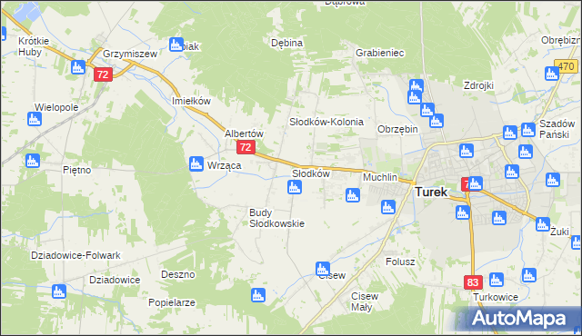 mapa Słodków gmina Turek, Słodków gmina Turek na mapie Targeo