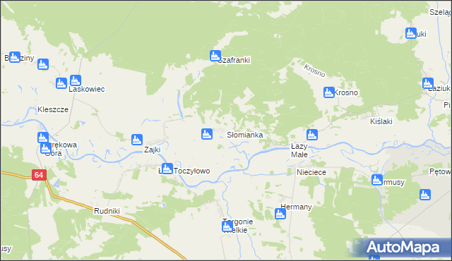 mapa Słomianka gmina Tykocin, Słomianka gmina Tykocin na mapie Targeo