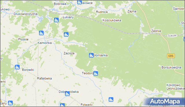 mapa Słomianka gmina Zabłudów, Słomianka gmina Zabłudów na mapie Targeo