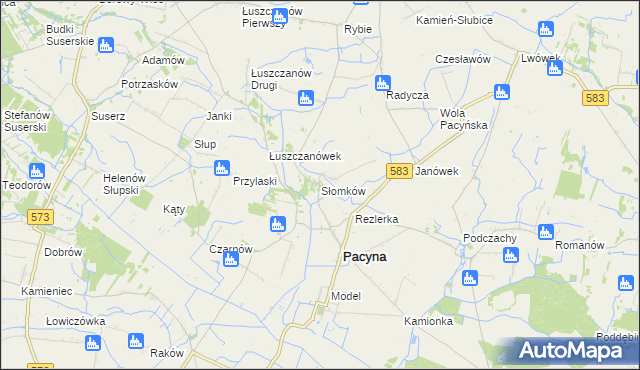 mapa Słomków gmina Pacyna, Słomków gmina Pacyna na mapie Targeo