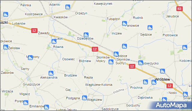 mapa Słomków Mokry, Słomków Mokry na mapie Targeo