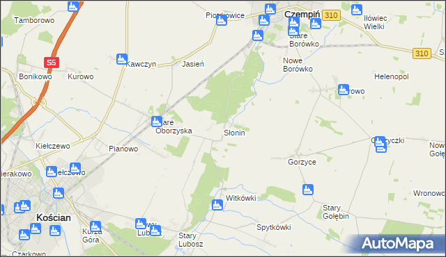 mapa Słonin, Słonin na mapie Targeo