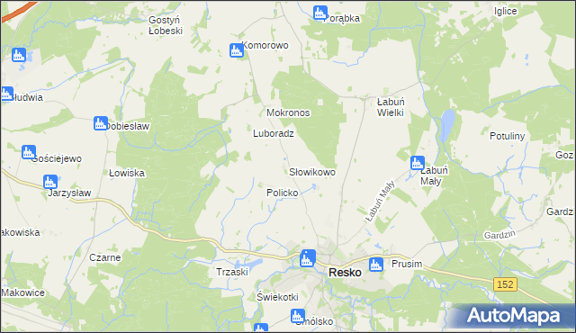 mapa Słowikowo gmina Resko, Słowikowo gmina Resko na mapie Targeo