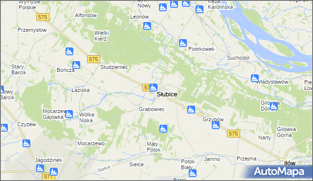 mapa Słubice powiat płocki, Słubice powiat płocki na mapie Targeo