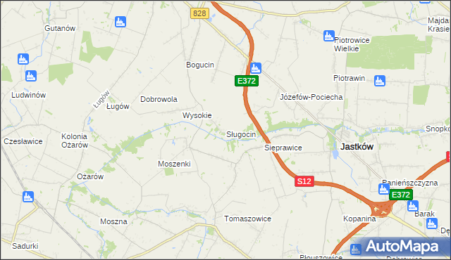 mapa Sługocin gmina Jastków, Sługocin gmina Jastków na mapie Targeo