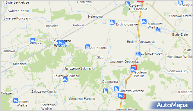 mapa Słup gmina Szulborze Wielkie, Słup gmina Szulborze Wielkie na mapie Targeo