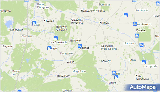 mapa Słupia gmina Słupia Konecka, Słupia gmina Słupia Konecka na mapie Targeo