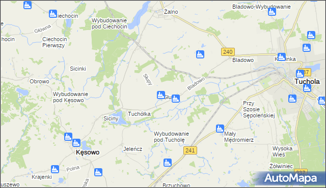 mapa Słupy gmina Tuchola, Słupy gmina Tuchola na mapie Targeo
