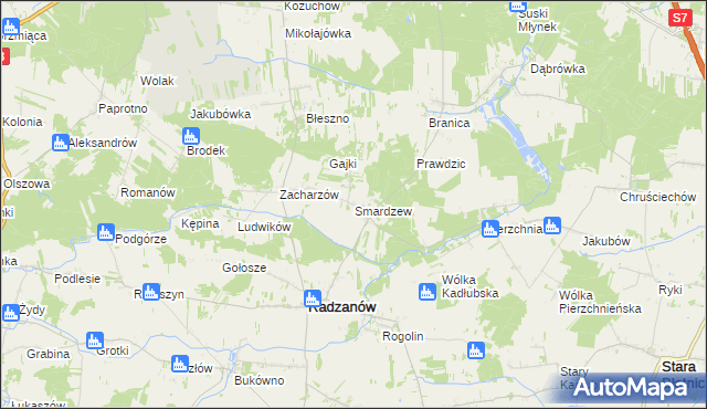 mapa Smardzew gmina Radzanów, Smardzew gmina Radzanów na mapie Targeo