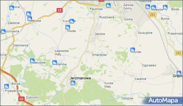 mapa Smardzów gmina Jerzmanowa, Smardzów gmina Jerzmanowa na mapie Targeo