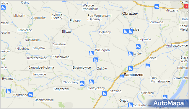 mapa Śmiechowice gmina Samborzec, Śmiechowice gmina Samborzec na mapie Targeo