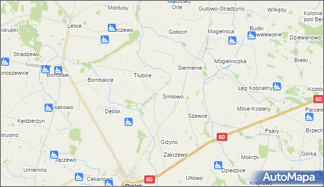 mapa Śmiłowo gmina Bielsk, Śmiłowo gmina Bielsk na mapie Targeo