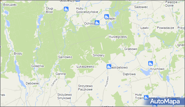 mapa Smolary gmina Trzemeszno, Smolary gmina Trzemeszno na mapie Targeo