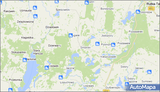 mapa Smolniki gmina Rutka-Tartak, Smolniki gmina Rutka-Tartak na mapie Targeo