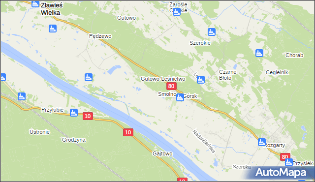 mapa Smolno gmina Zławieś Wielka, Smolno gmina Zławieś Wielka na mapie Targeo