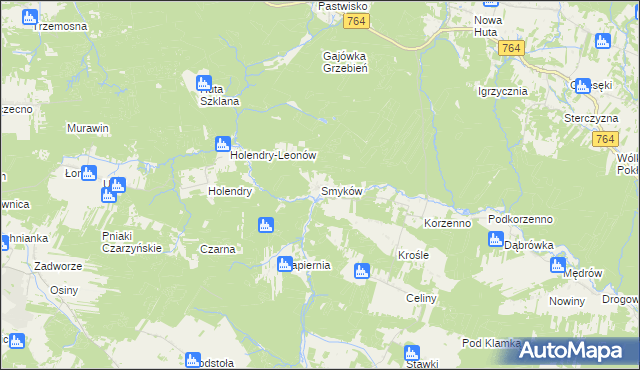 mapa Smyków gmina Raków, Smyków gmina Raków na mapie Targeo