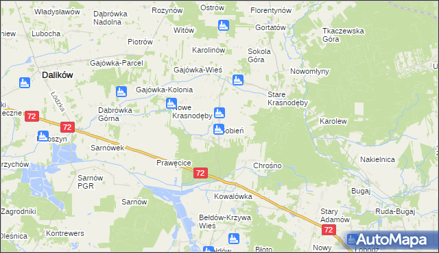 mapa Sobień gmina Aleksandrów Łódzki, Sobień gmina Aleksandrów Łódzki na mapie Targeo