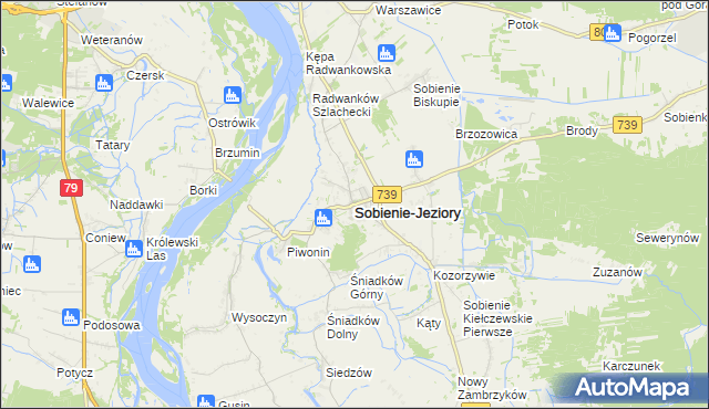 mapa Sobienie-Jeziory, Sobienie-Jeziory na mapie Targeo