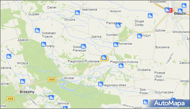 mapa Sobiesęki gmina Brzeziny, Sobiesęki gmina Brzeziny na mapie Targeo