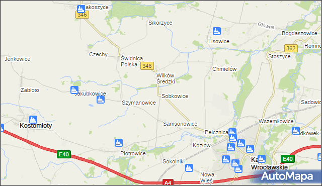 mapa Sobkowice, Sobkowice na mapie Targeo