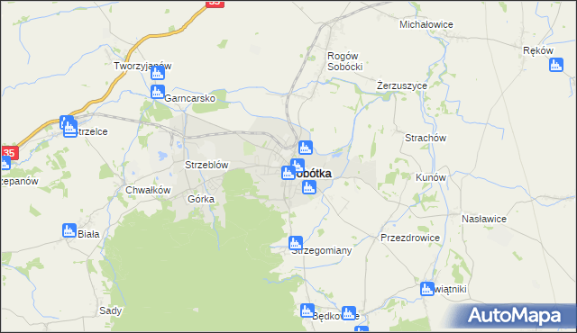 mapa Sobótka powiat wrocławski, Sobótka powiat wrocławski na mapie Targeo