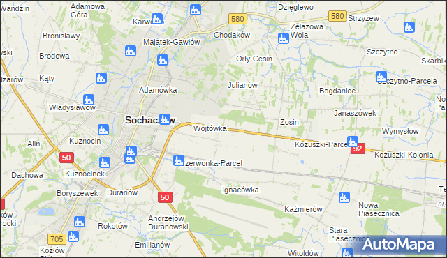 mapa Sochaczew-Wieś, Sochaczew-Wieś na mapie Targeo