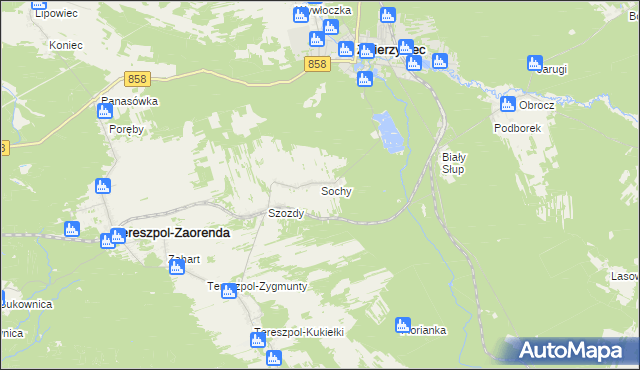 mapa Sochy gmina Zwierzyniec, Sochy gmina Zwierzyniec na mapie Targeo