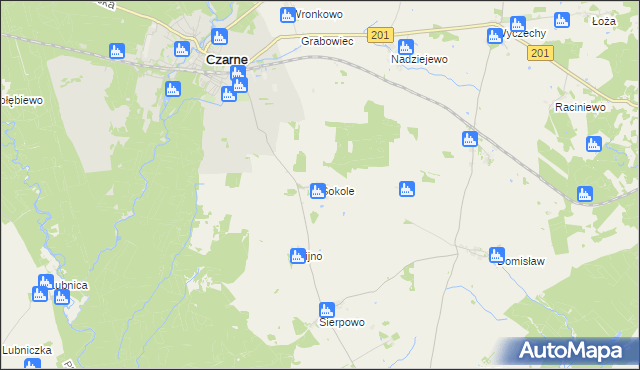 mapa Sokole gmina Czarne, Sokole gmina Czarne na mapie Targeo