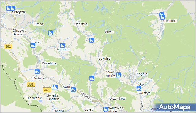 mapa Sokolec gmina Nowa Ruda, Sokolec gmina Nowa Ruda na mapie Targeo