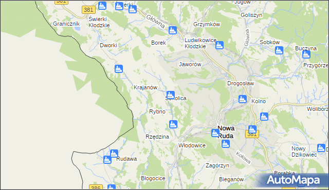 mapa Sokolica gmina Nowa Ruda, Sokolica gmina Nowa Ruda na mapie Targeo