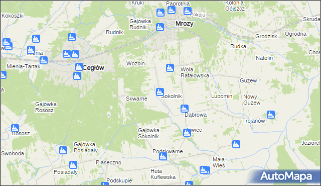 mapa Sokolnik gmina Mrozy, Sokolnik gmina Mrozy na mapie Targeo